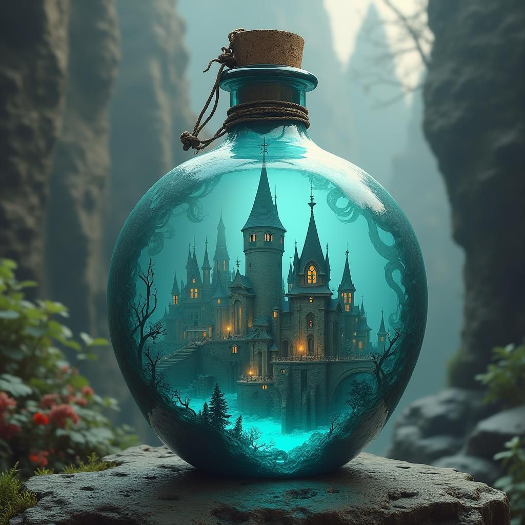 Cityscape in Ornate Bottle: Fantasy Matte Painting