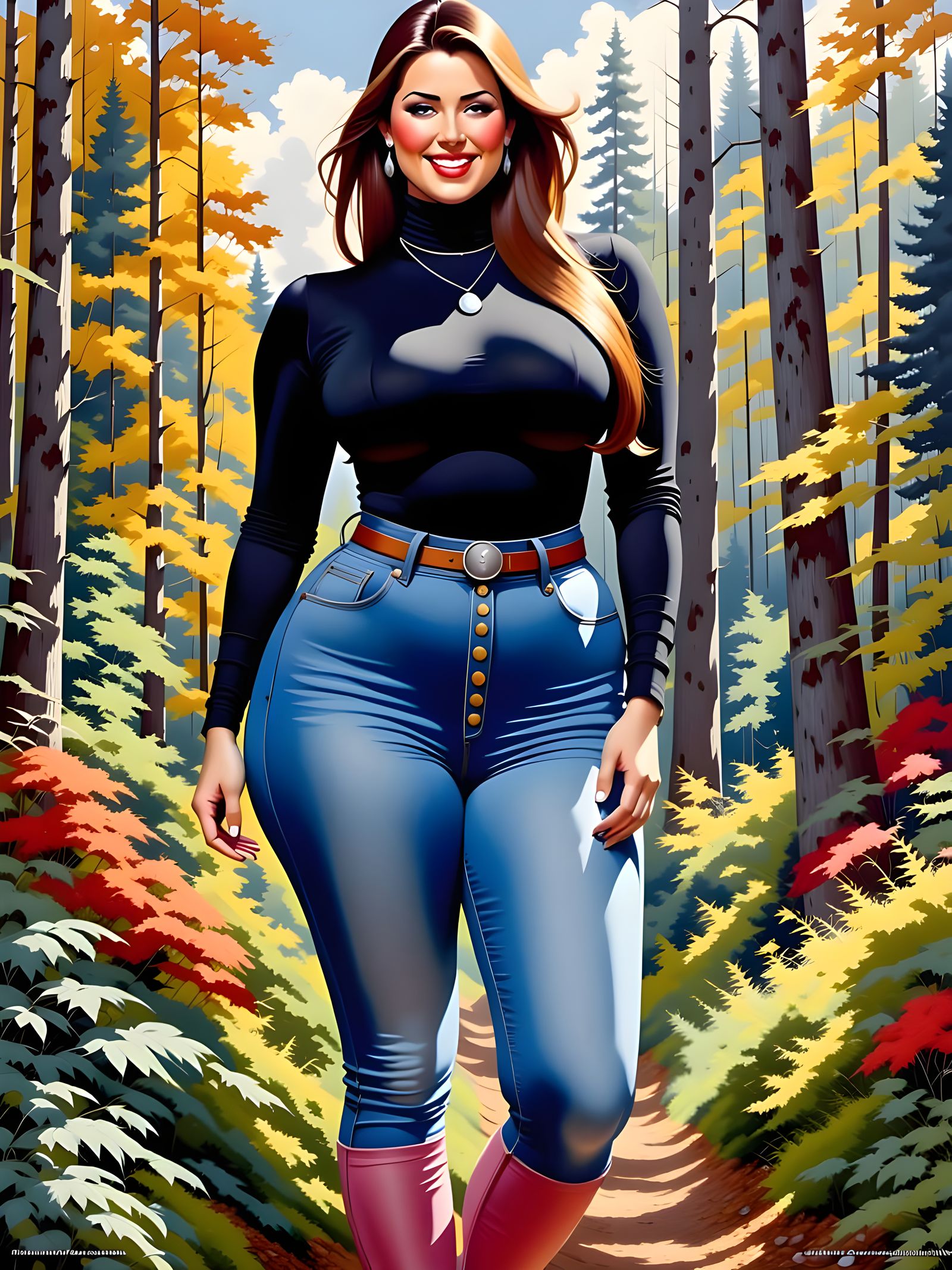 Enticing Woman in Garden as Oil Painting