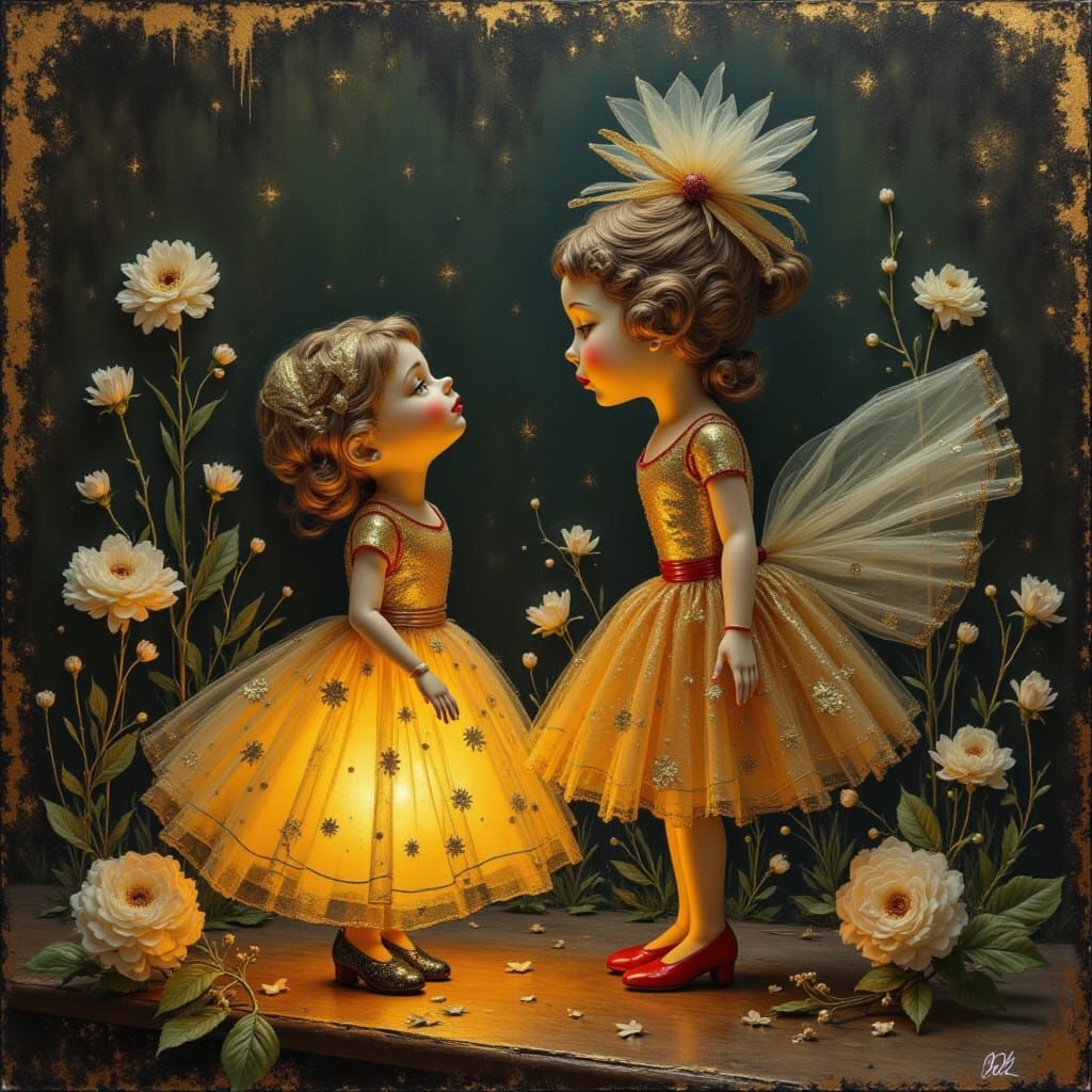 Vintage Toys with Flowers in Art Nouveau Style