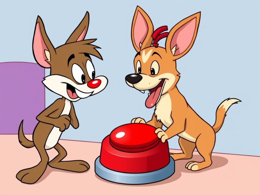 Ren and Stimpy's Forbidden Button Fiasco in Cyberpunk Style