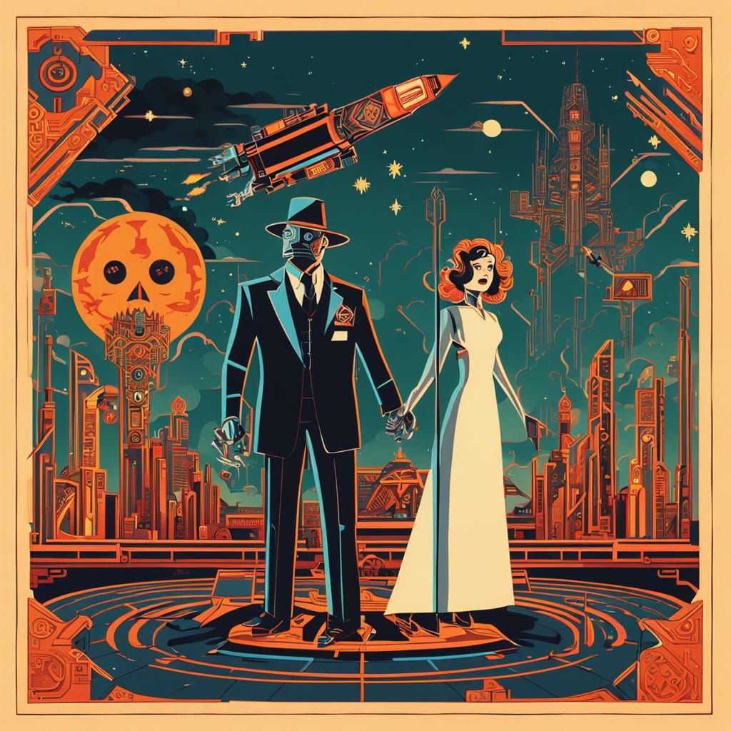 Retro Art Deco Demonologist Disrupts Robot Wedding