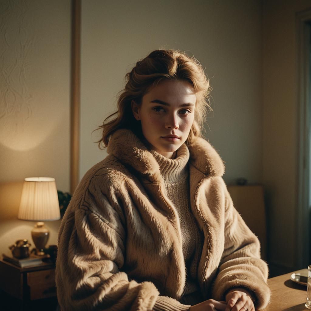Cinematic Portrait of a Woman in Fur Sweater