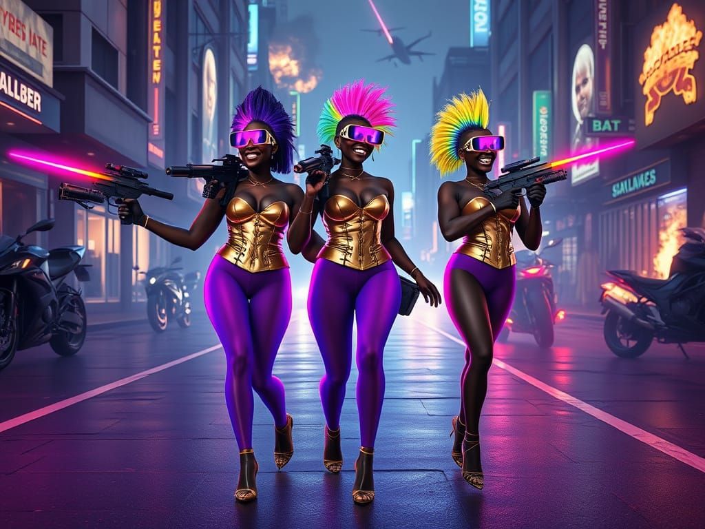 Cyberpunk Transgender Warriors in Neon City Battle