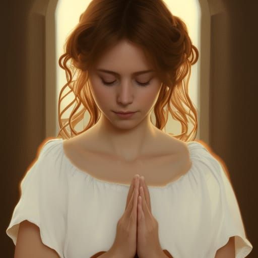 Girl Praying: Hyperdetailed Portrait in Volumetric Lighting