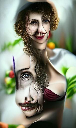 Creepy Woman Portrait in Tim Burton Style
