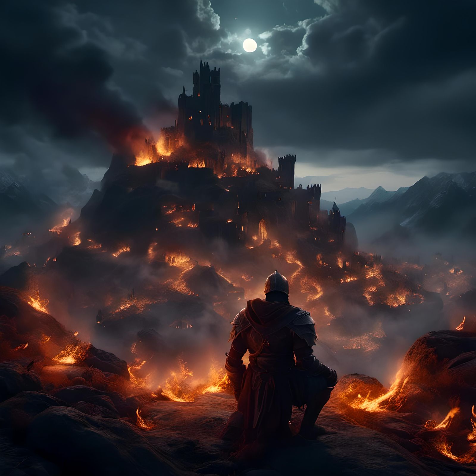 Defeated Knight Watches Burning Kingdom