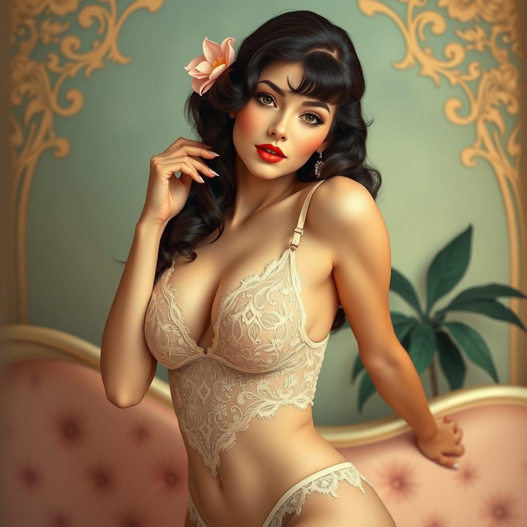 Elegant Pinup Girl in Art Nouveau Style