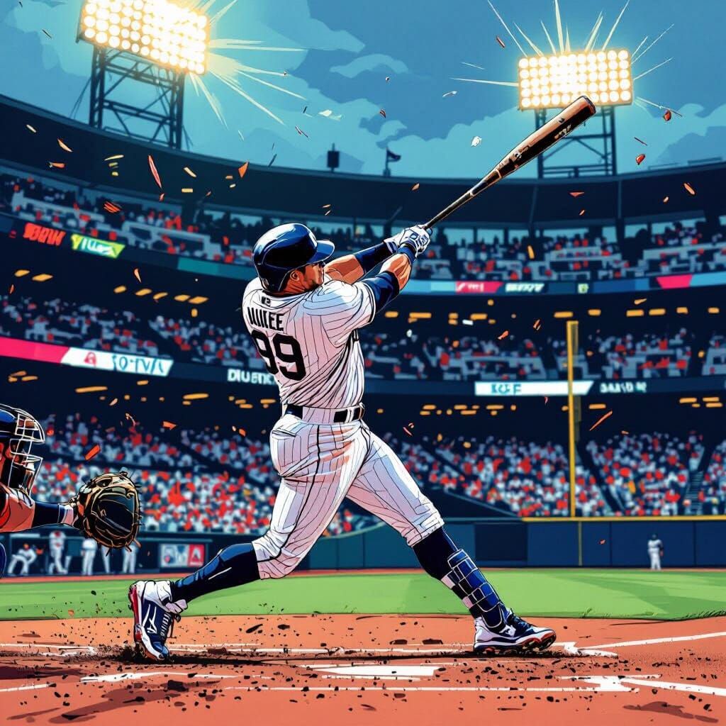 Aaron Judge Hits Ninth Inning Homer in Comic Art Style