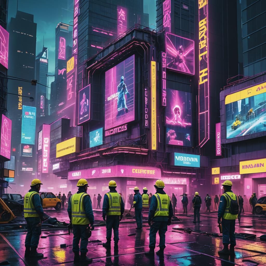 Futuristic City Building in Synthwave Neon Style