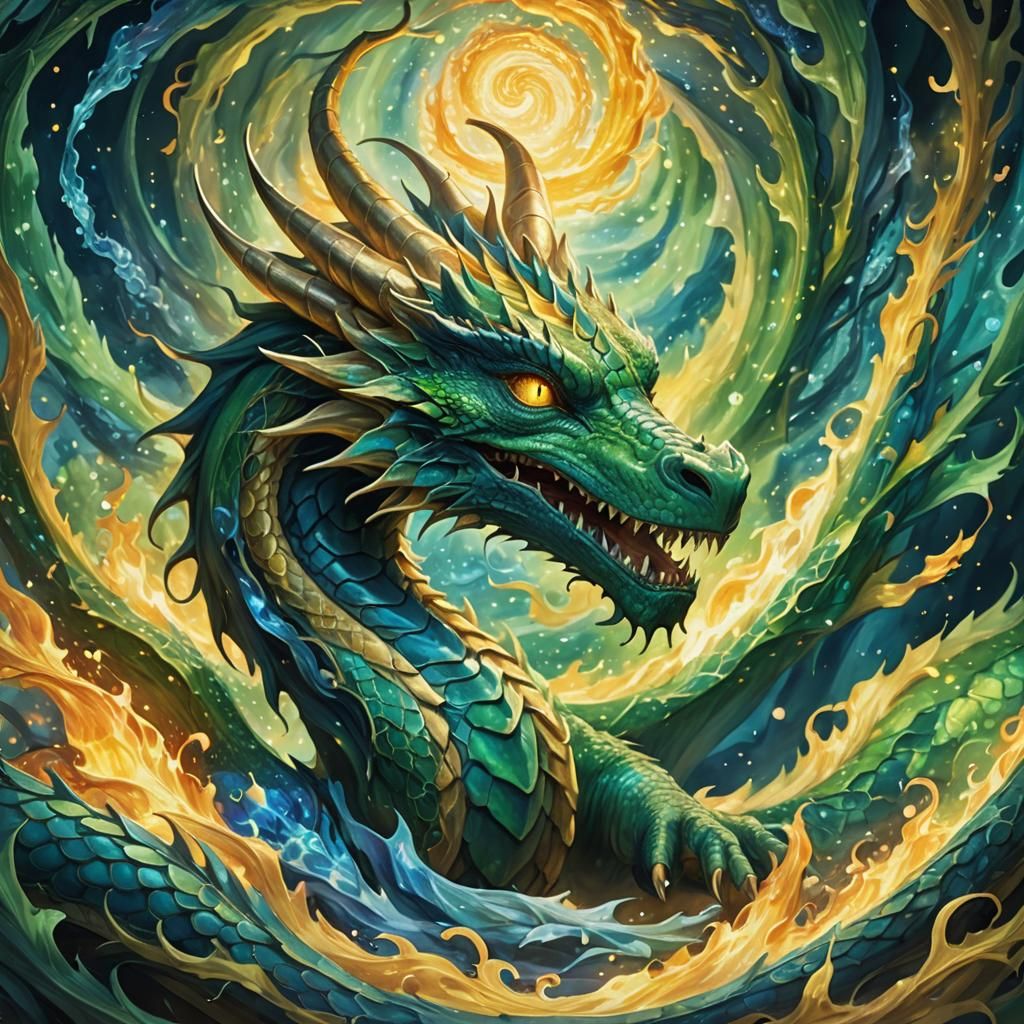 Dragon Sleeping in Magical Flames: Fantasy Illustration