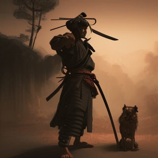 Samurai with Dog Head Offers Katana