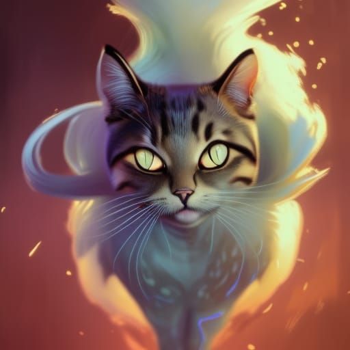 Exploding Cat Portrait: Hyperdetailed Art Nouveau Style