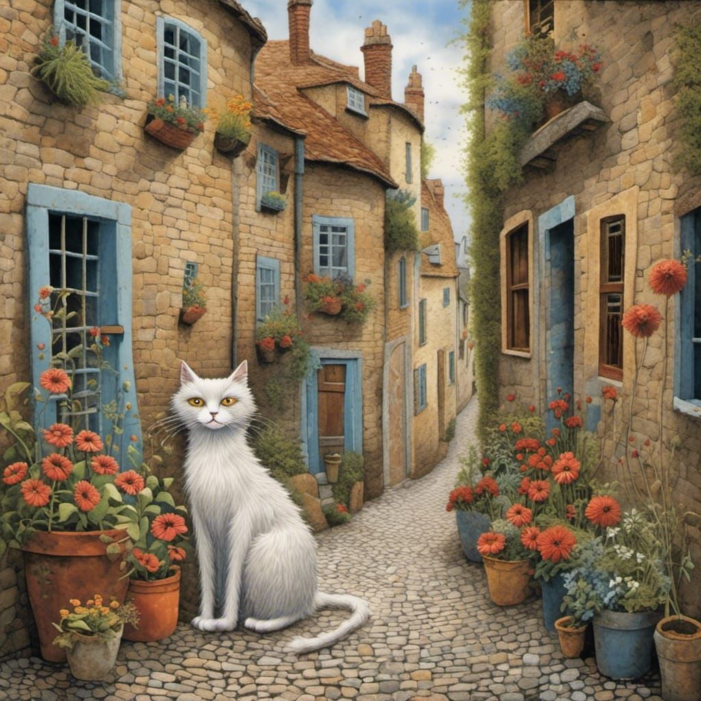Detailed Alley Cat Illustration in Storybook Style