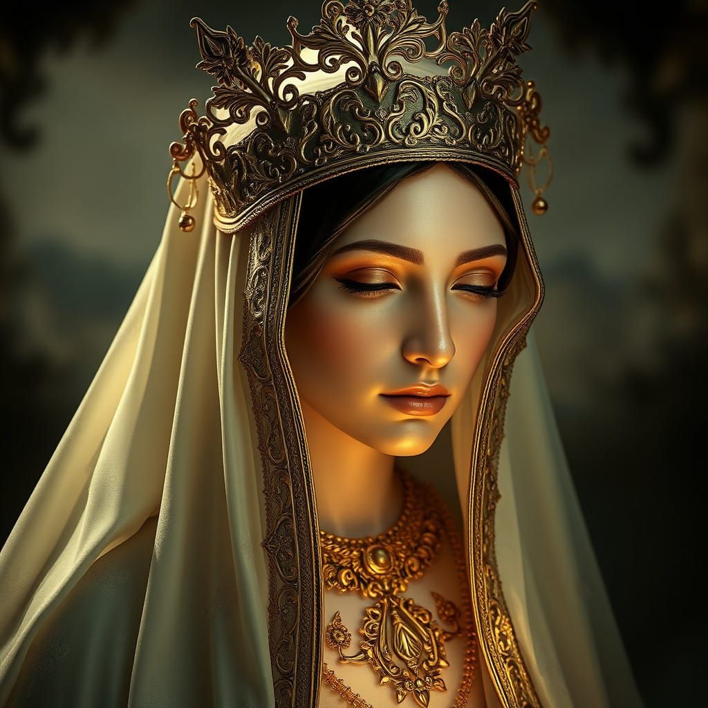 Ethereal Portrait of Nossa Senhora in Baroque Splendor