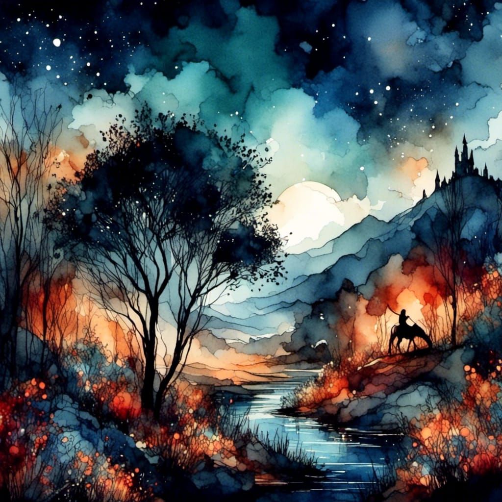 Arabian Nights Landscape in Digital Ink Style