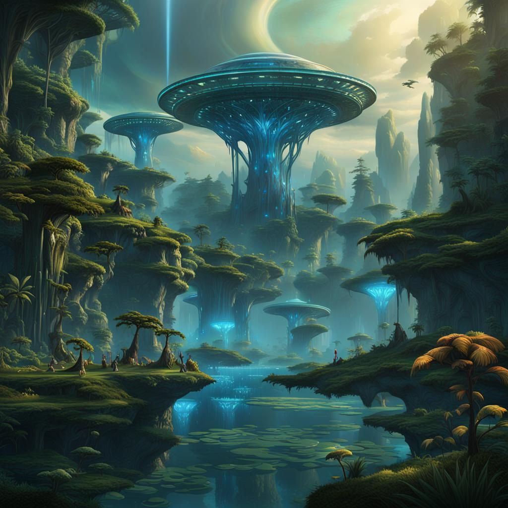 Bioluminescent Forests on Floating Islands: A Fantasy World