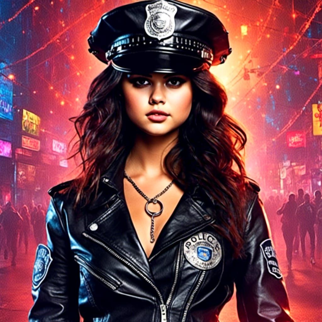 Person in Leather Police Uniform with Handcuffs