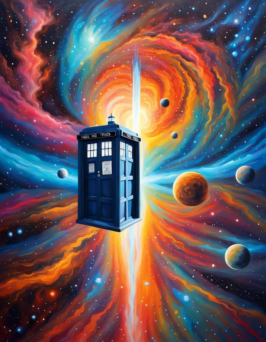 TARDIS Travels Through Psychedelic Nebula in Oil