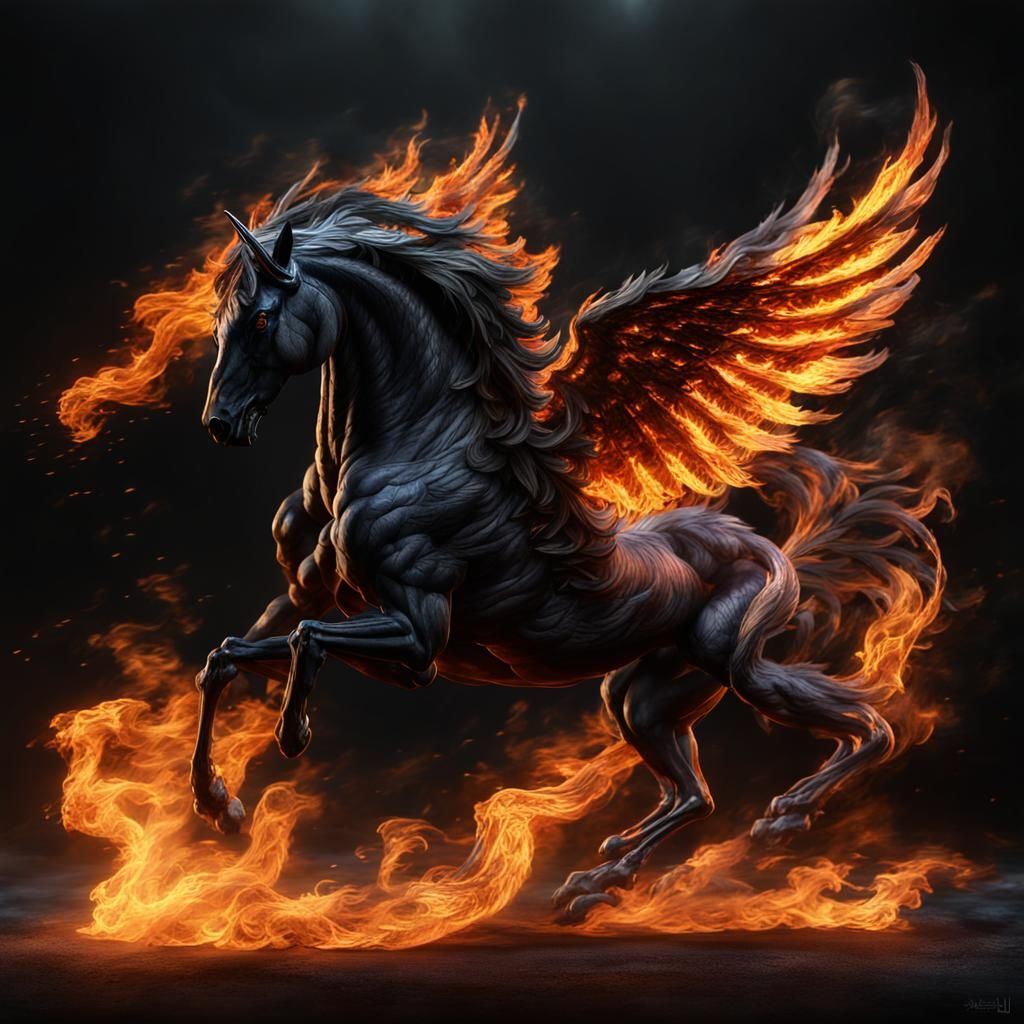 Fiery Pegasus in Venom Horror Style, 3D Render