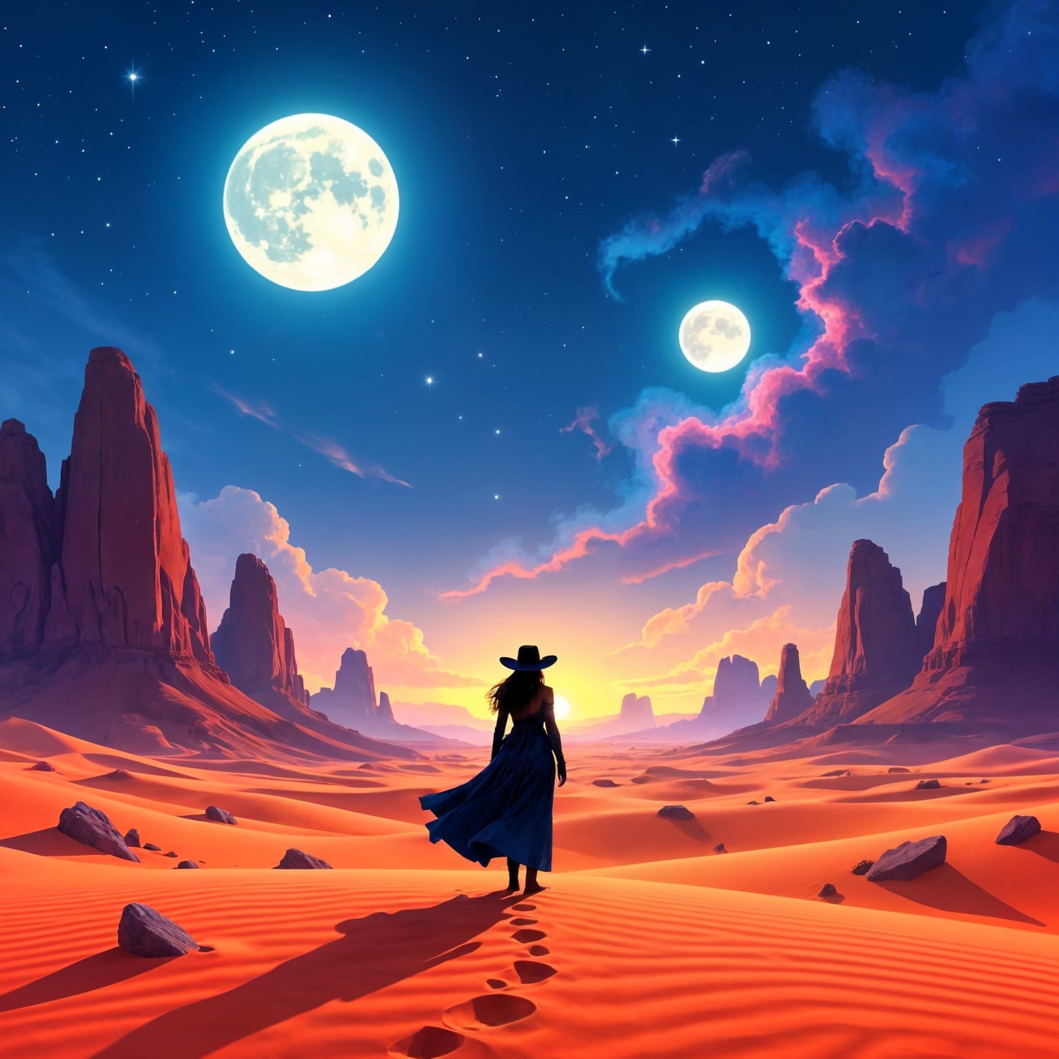 Lone Cowgirl in Alien Desert Dreamscape