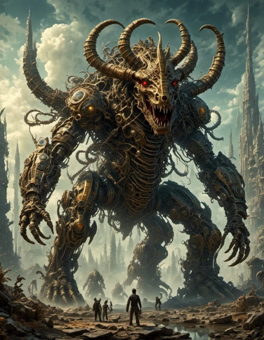 Mountain-Scale Hybrid Creature Wearing a Bow-Tie