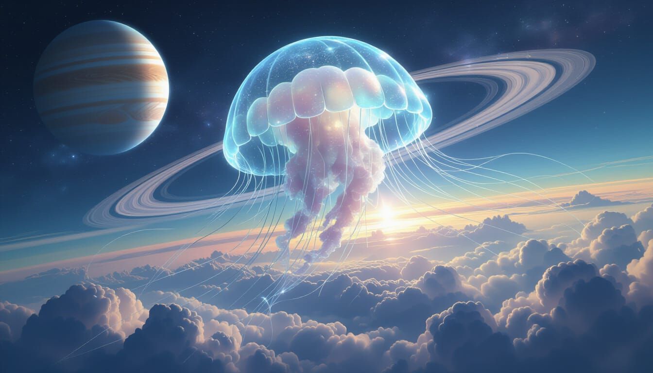 Giant Crystal Jellyfish in Gas Giant Atmosphere