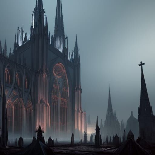 Undead Infestation of Gothic Cathedral: Dark Fantasy Art