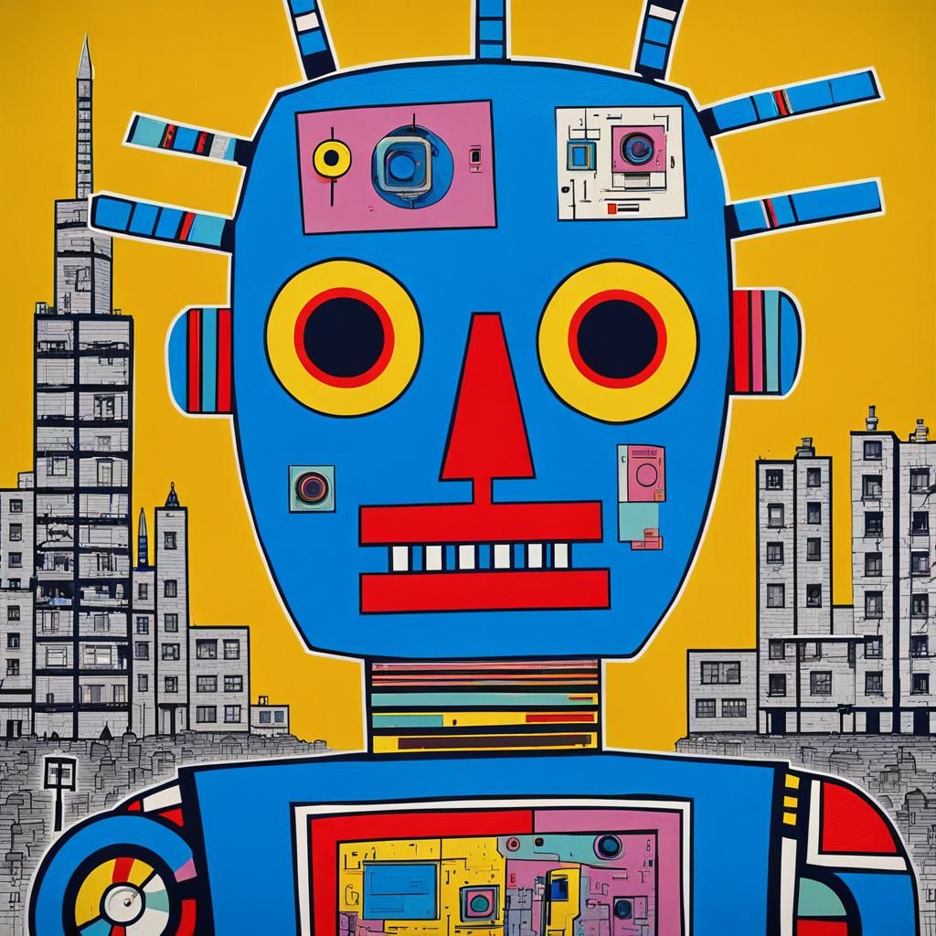 Cyborg Robot in Pop Art Style Advertising Poster