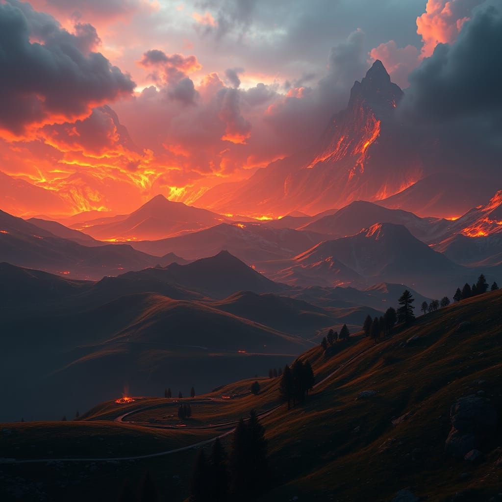 Blazing Countryside Matte Painting
