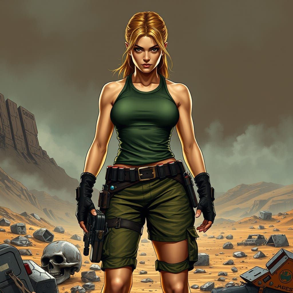 Skilled Fighter in Post-Apocalyptic Landscape