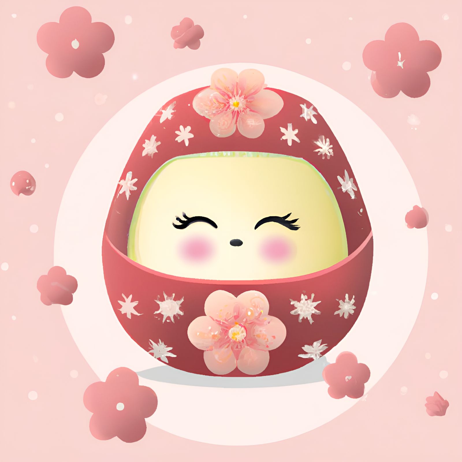 Cute Kawaii Pastel Pink Japanese Daruma Doll With Sakura Che...