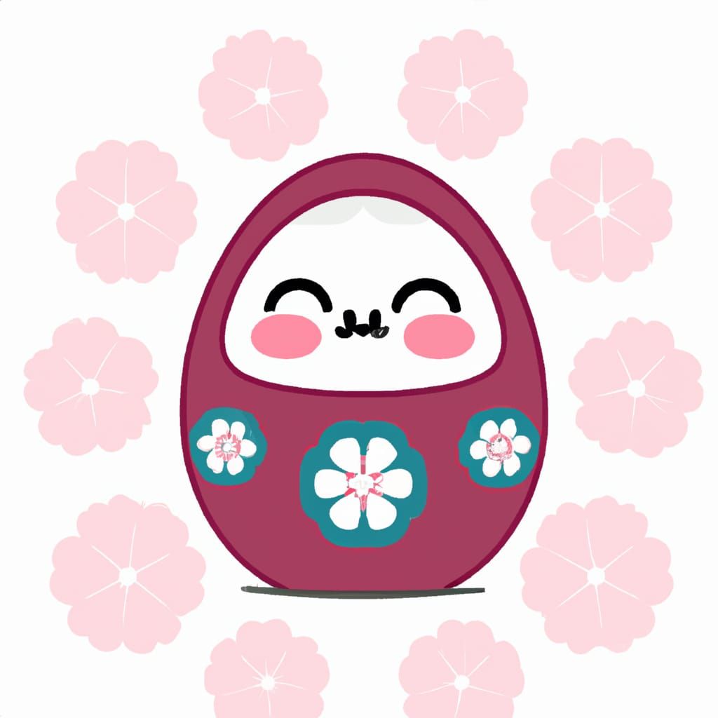 Cute Kawaii Purple Japanese Daruma Doll With Sakura Cherry B...