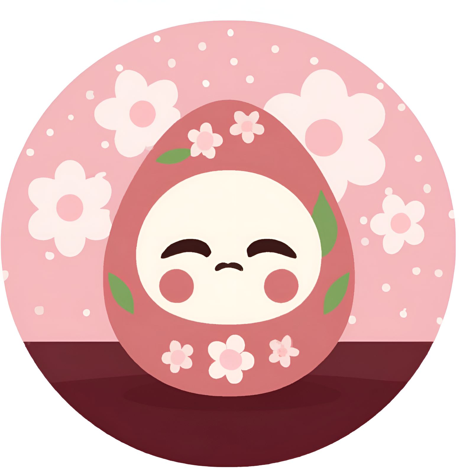 Cute Kawaii Pastel Pink Japanese Daruma Doll With Sakura Cherry Blossoms (Eyes Closed)