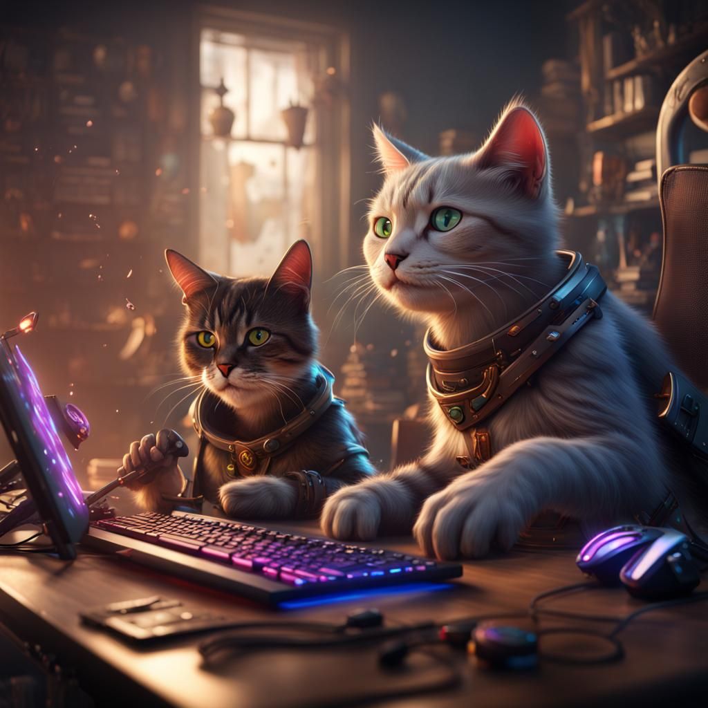 Cats Gaming: A Detailed Matte Painting in 8K
