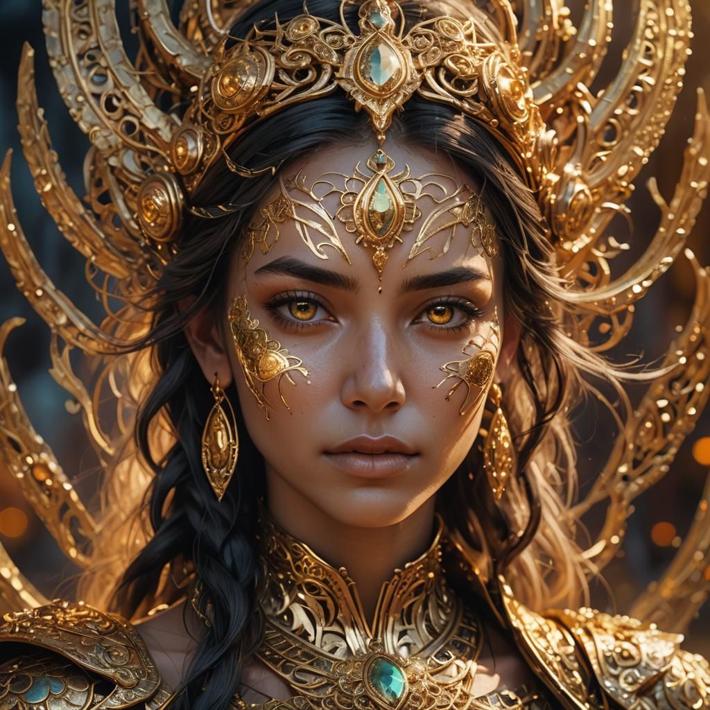 Golden Woman Portrait in Detailed Fantasy Art