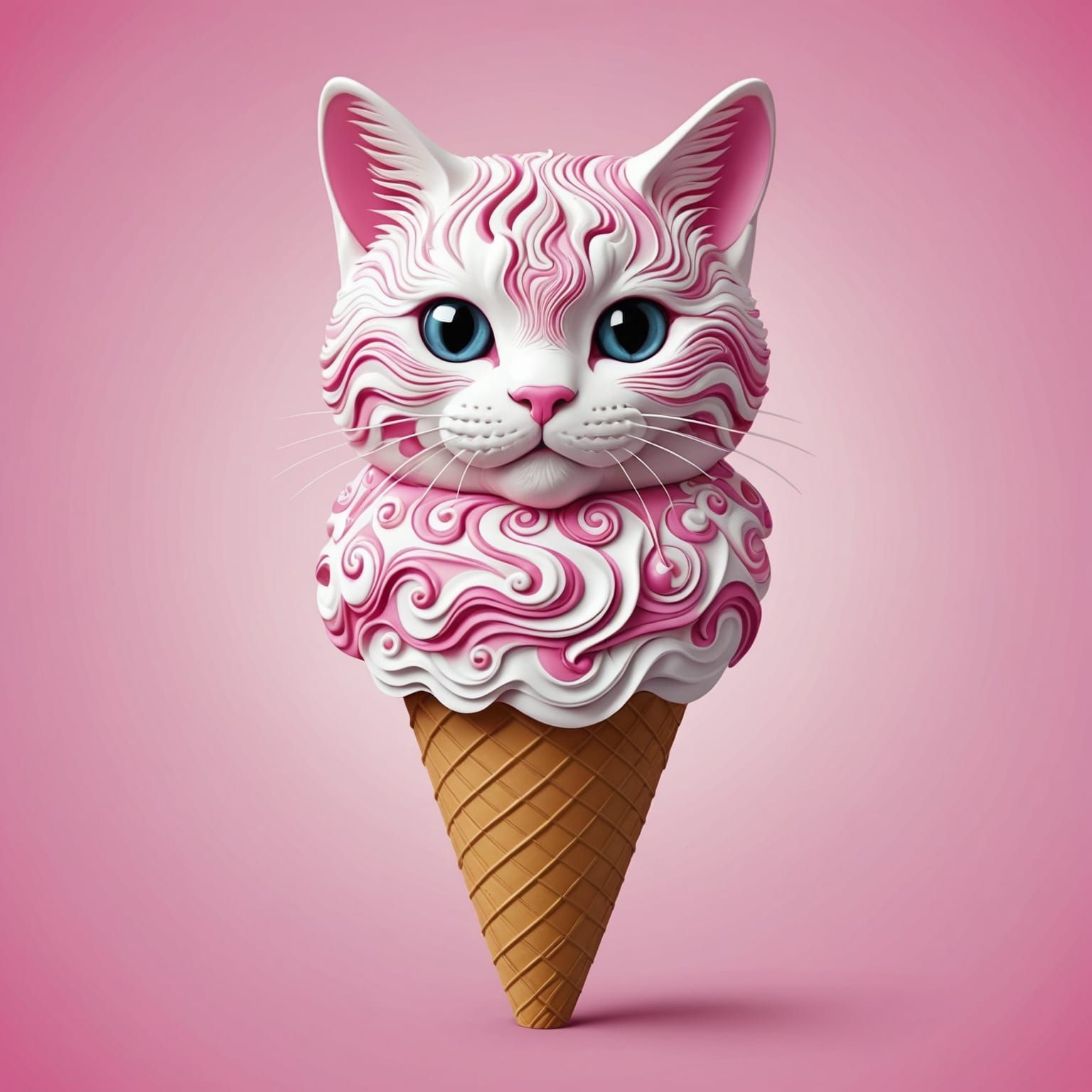 Kitty Cat Ice Cream Cone in Abstract Vector Art