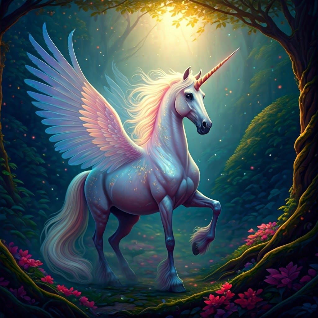 Ethereal Unicorn in Rainbow Mist, Fantasy Art