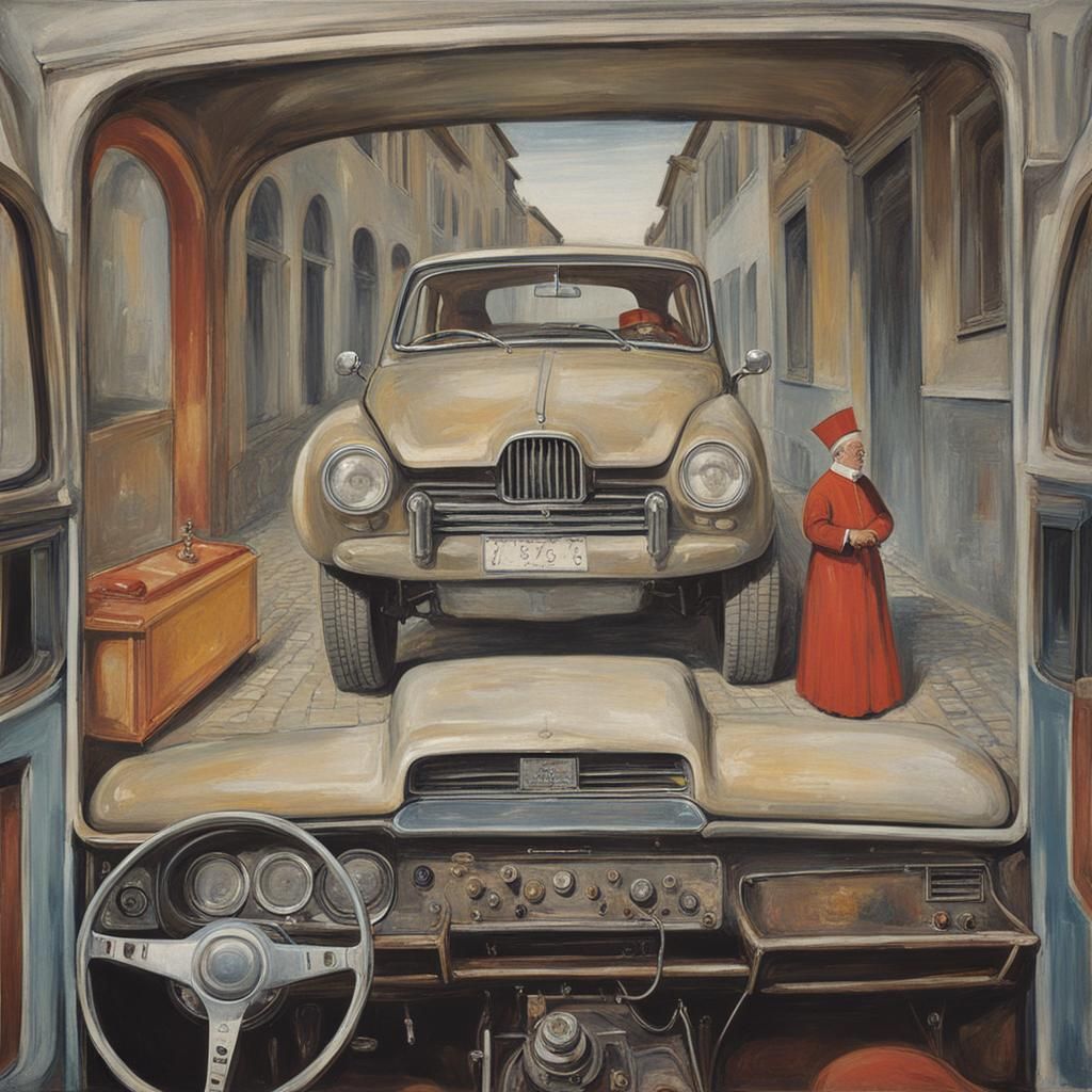 Pope Buys a Car: Vintage Art Inspired by Old Masters