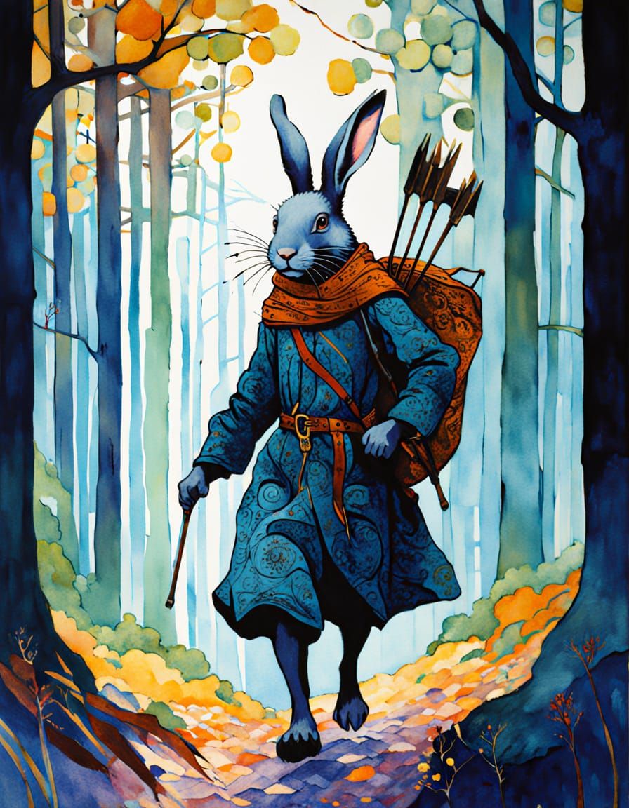 Anthropomorphic Rabbit Huntsman in 12th Century Woods