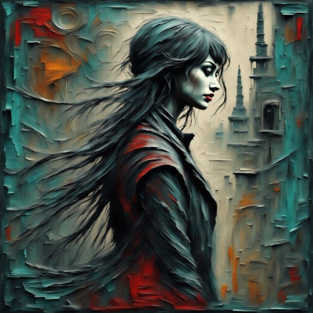 Misty Paris: Gamine Woman in Rainy Impressionist Scene