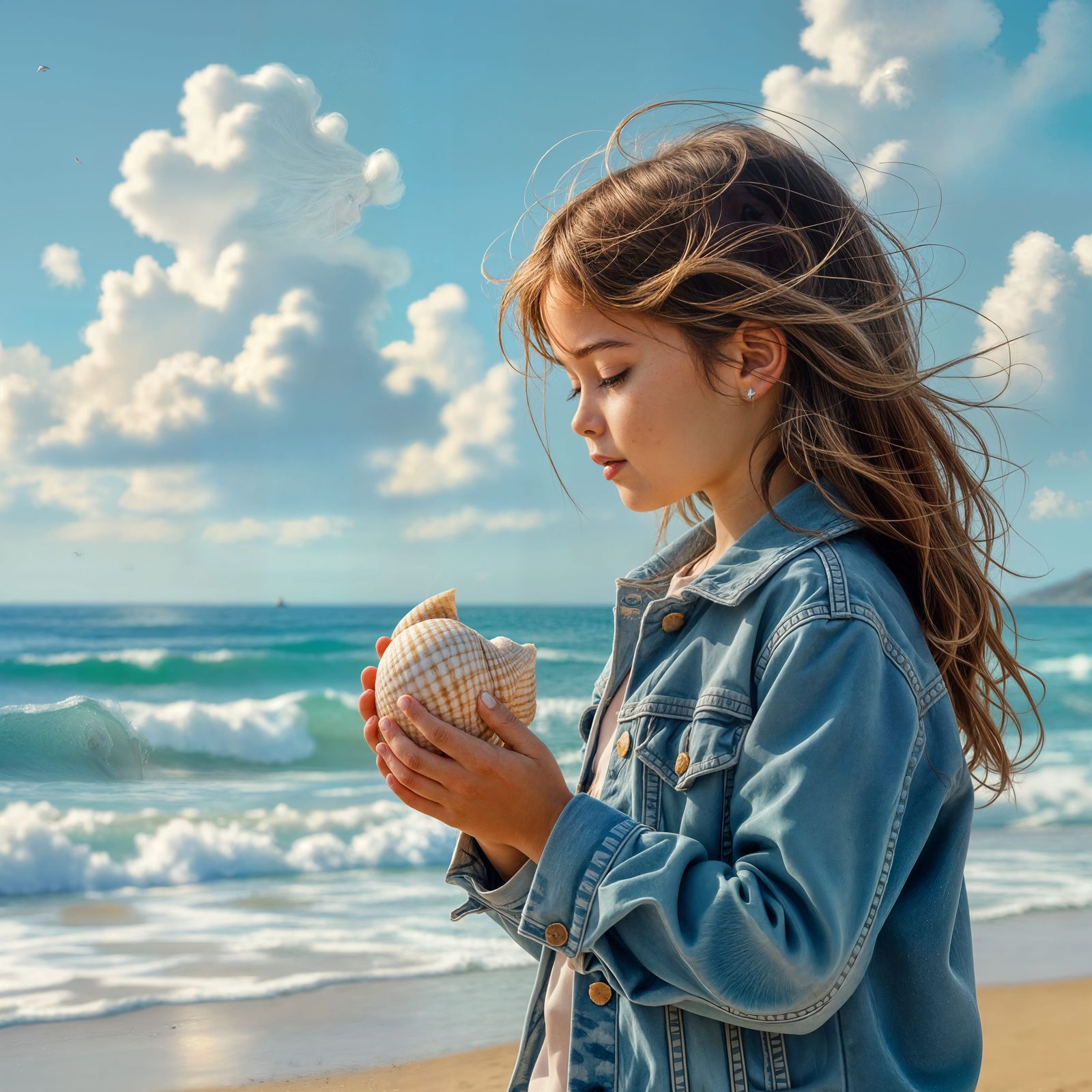 Girl Listens to Seashells by the Sea