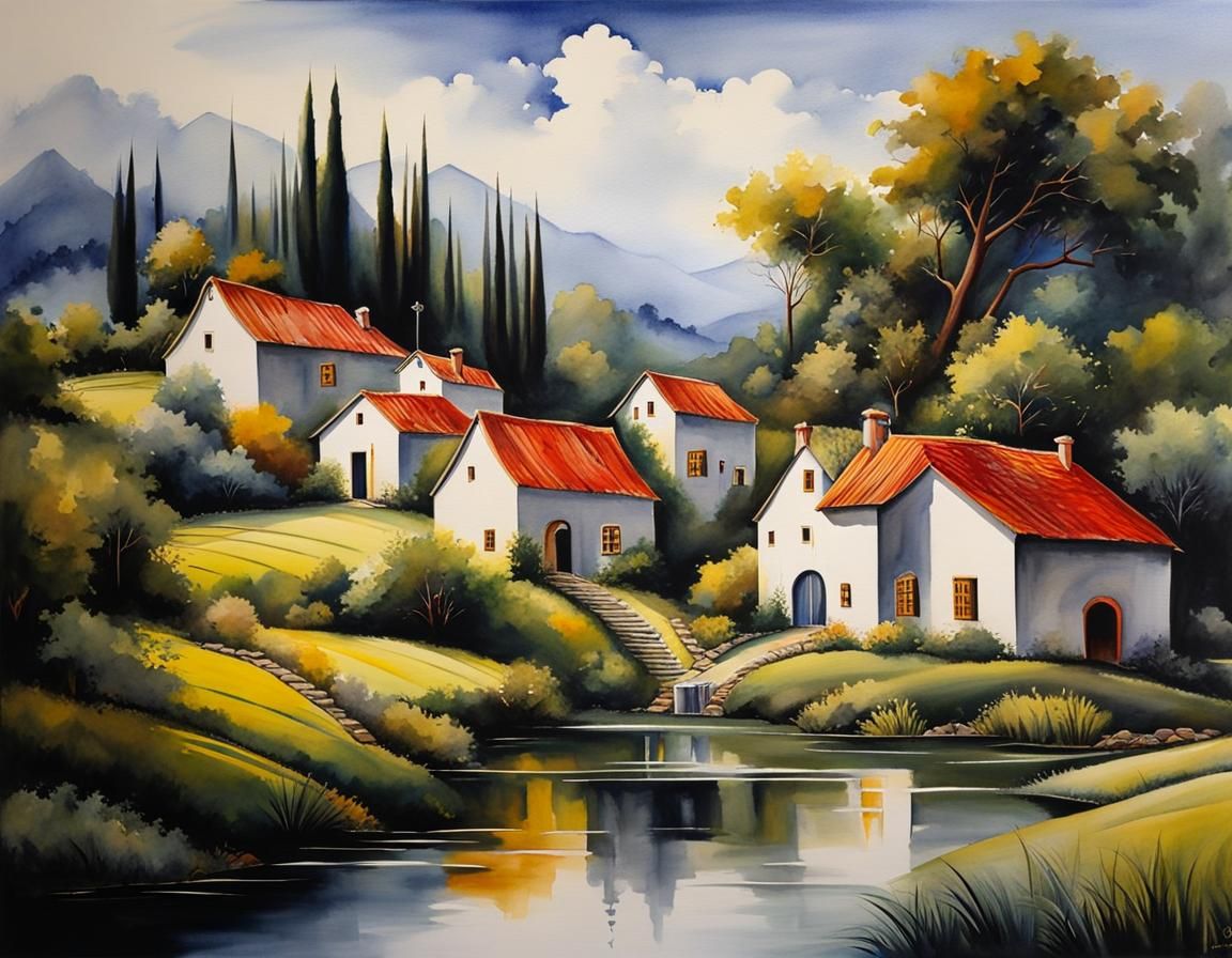 Utopian World A Peaceful Village Surrounded by Nature