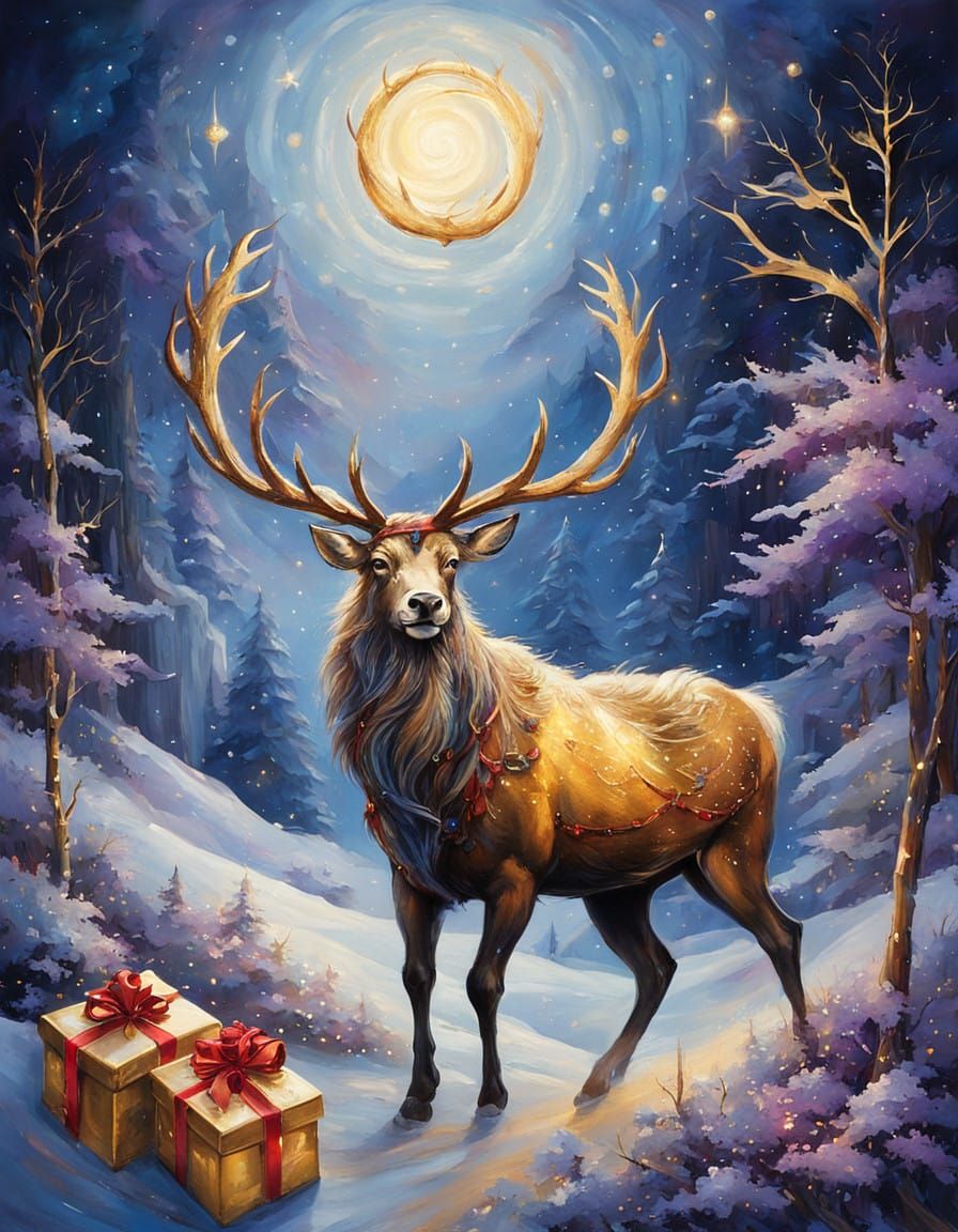 Majestic Sleigh soars through Starry Night Sky in Traditiona...