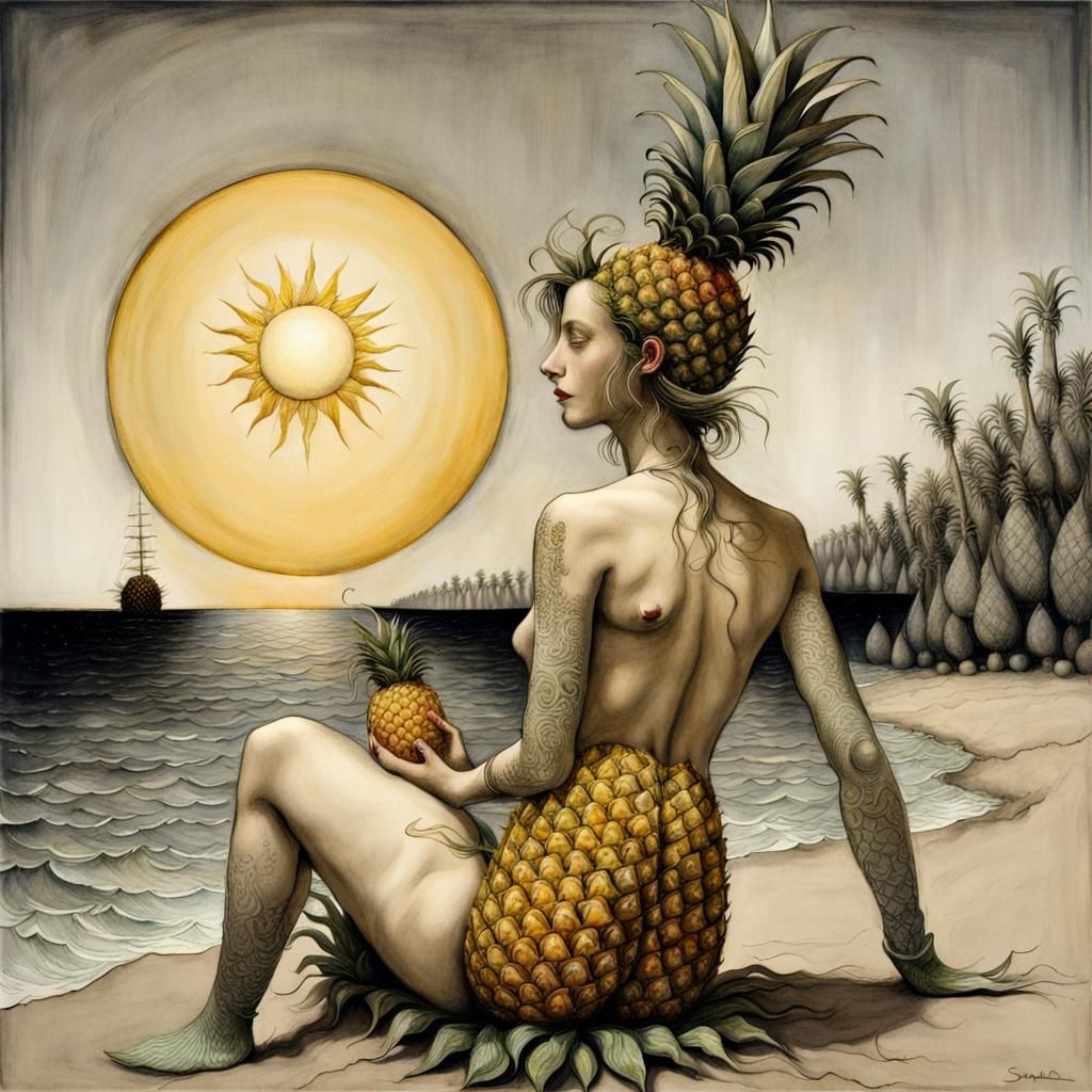Mermaid, Pineapple, and Sun: Surreal Symbolism