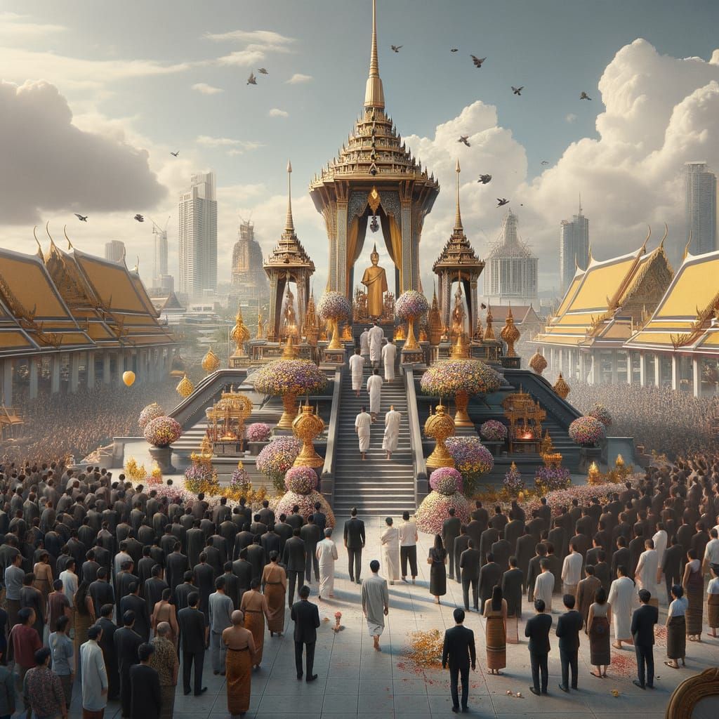 Hyperrealistic Digital Painting of a Thai Cremation Ceremony...