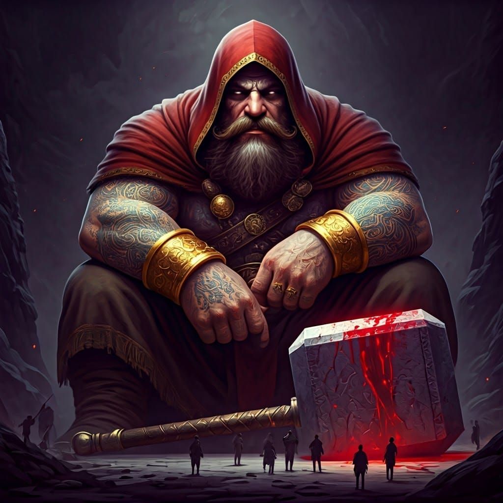 Celtic Warrior with Hammer, Dark Fantasy Concept Art