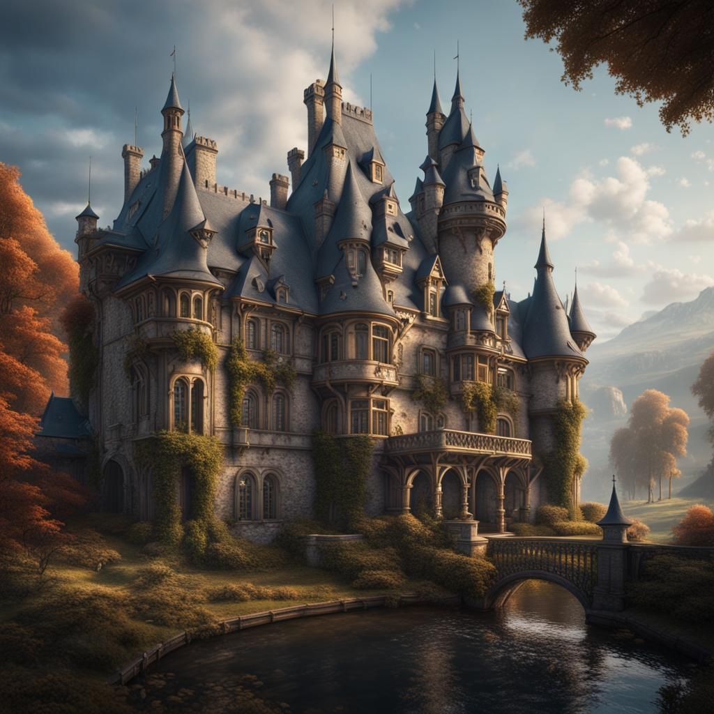 Fantastical Chateau in Detailed Matte Painting Style