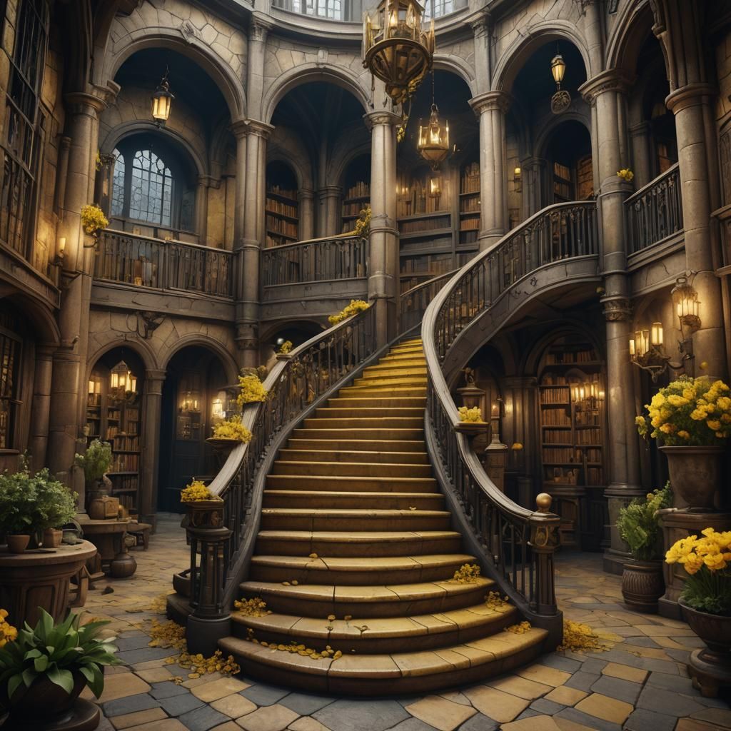 Detailed Matte Painting of Hufflepuff Staircase