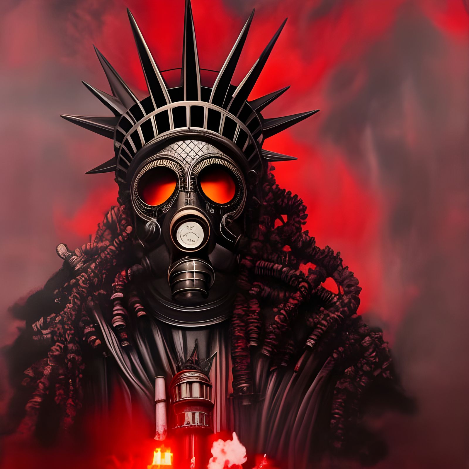 Gothic Statue of Liberty in Toxic Red Dawn