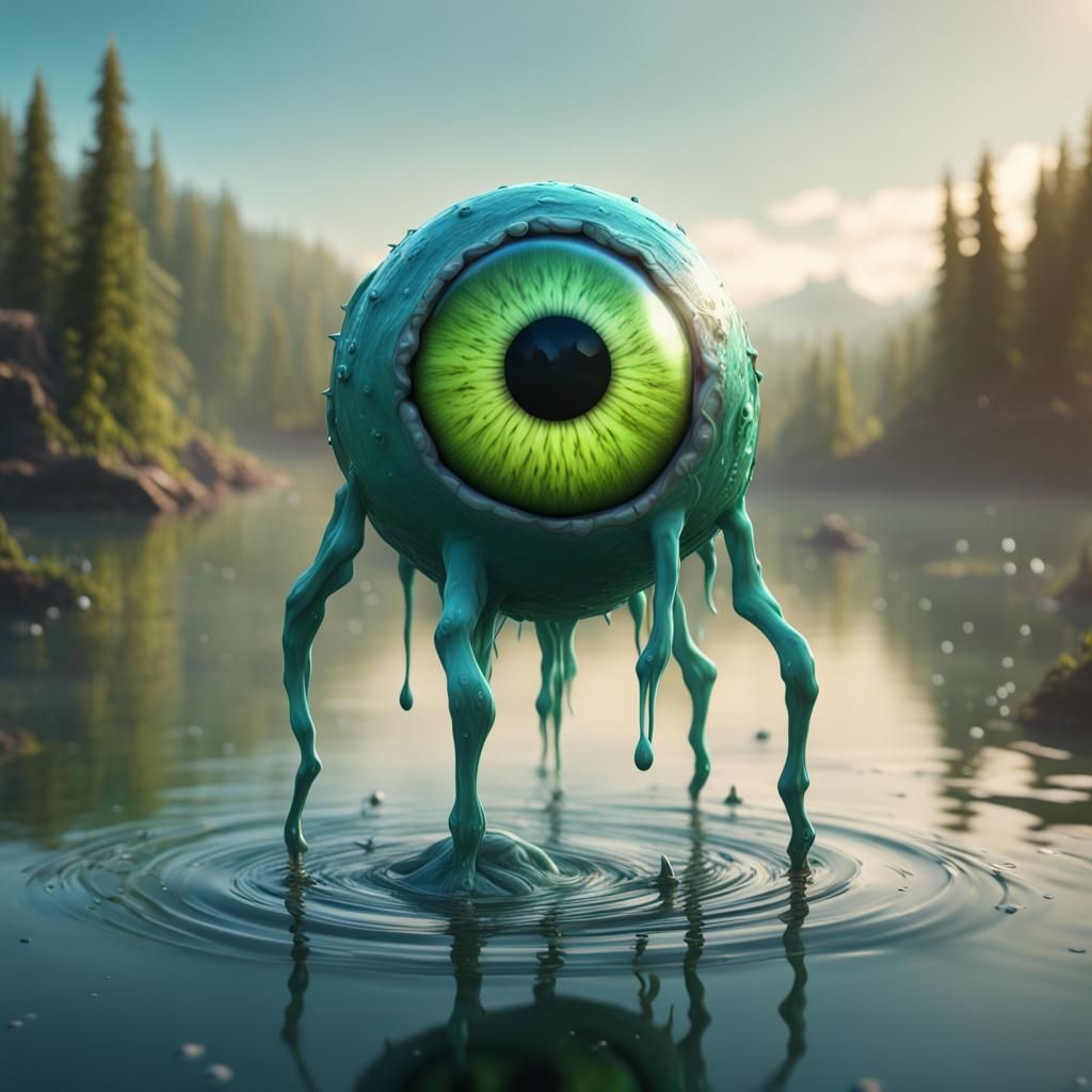 Smiling Eyeball Walks on Slime Lake